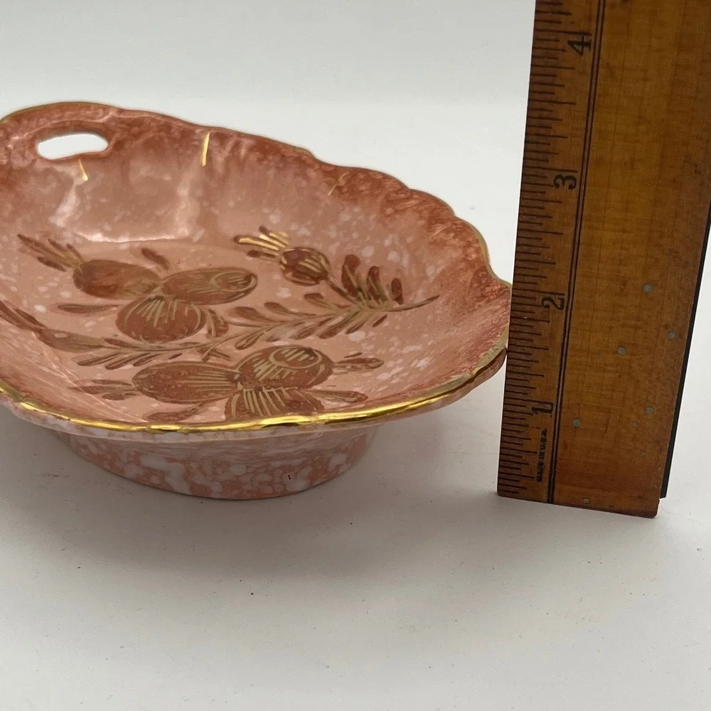 Vtg MCM Capri Holland Ceramic Platter Pink Gold Rose Spongeware 3/4004 Signed